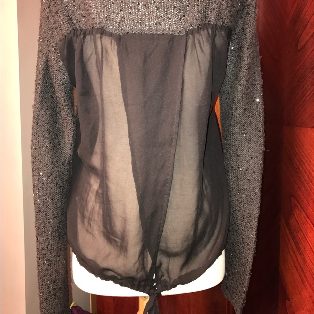 AEO Sequin Sweater with Mesh Tie Back